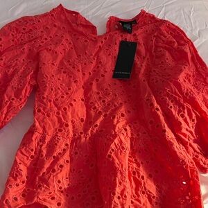Liv Los Angeles Vibrant Coral Eyelet Blouse
